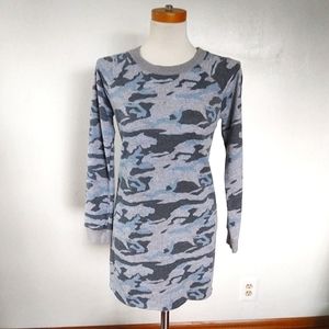 S) Monrow Camo Raw Hem Sweater Dress